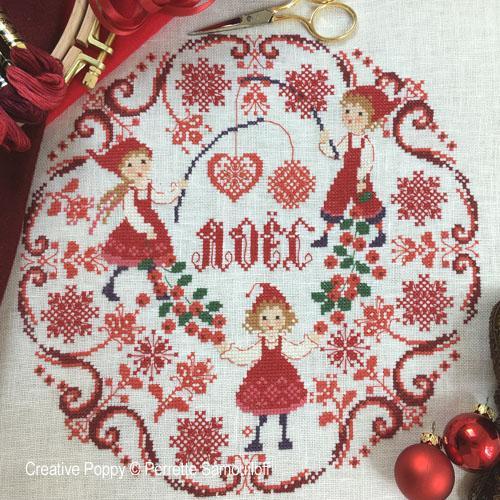 クロスステッチ　サモイロフ単品図案(cp) - Little Christmas Elves wreath