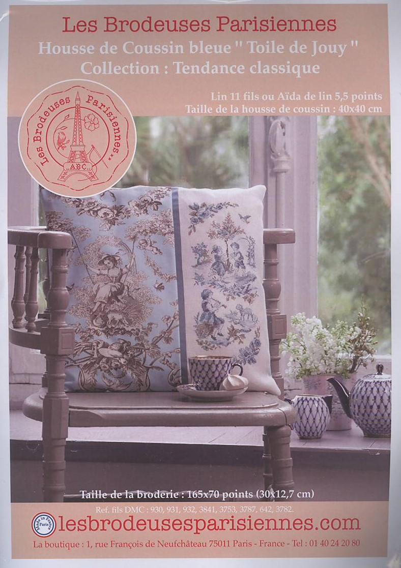 Les Brodeuses Parisiennes キット - Coussin Toile de Jouy bleu LIN