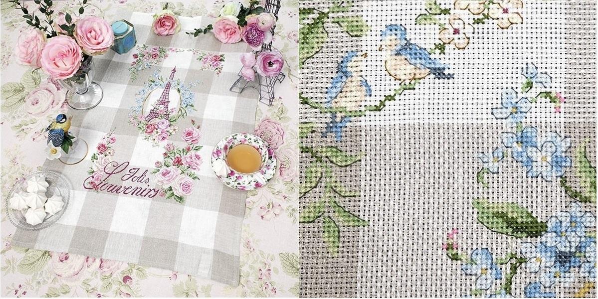 Les Brodeuses Parisiennes キット - Torchon LIN La vie en rose