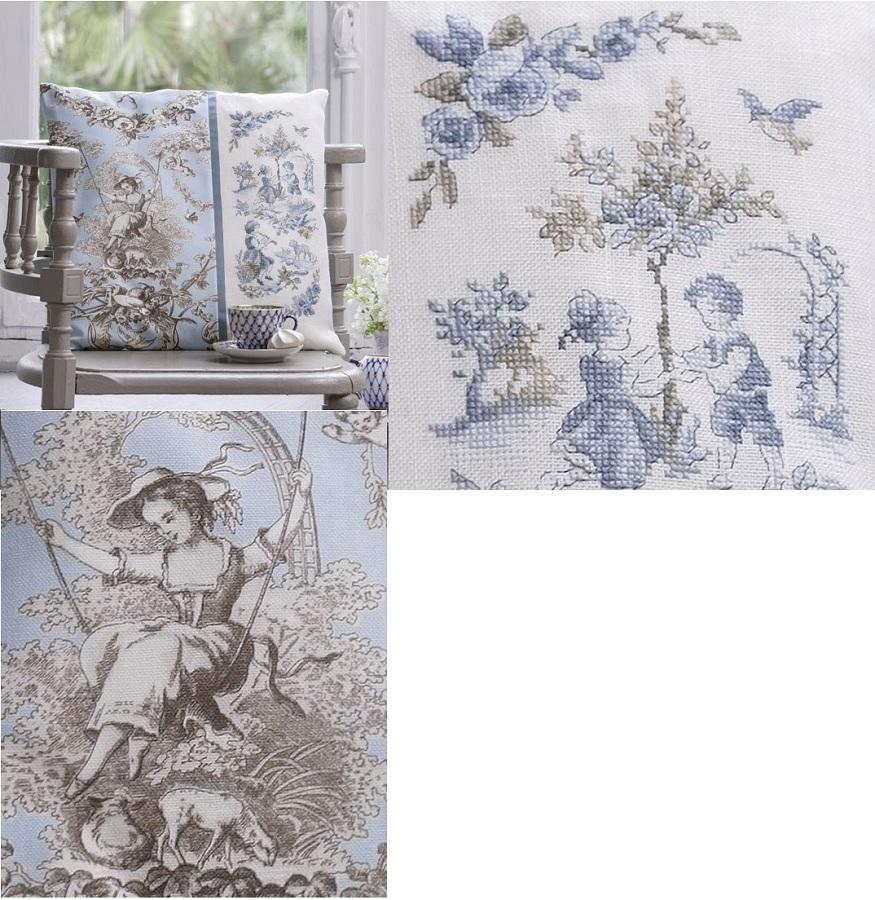 クロスステッチ　Les Brodeuses Parisiennes キット - Coussin Toile de Jouy bleu LIN