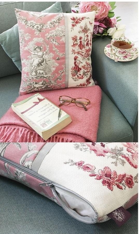 クロスステッチ　Les Brodeuses Parisiennes キット - Coussin Toile de Jouy rose LIN