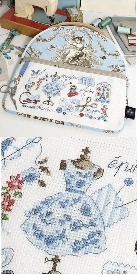 クロスステッチ Les Brodeuses Parisiennes キット - GTrousse Toile de Jouy Bleu AIDA