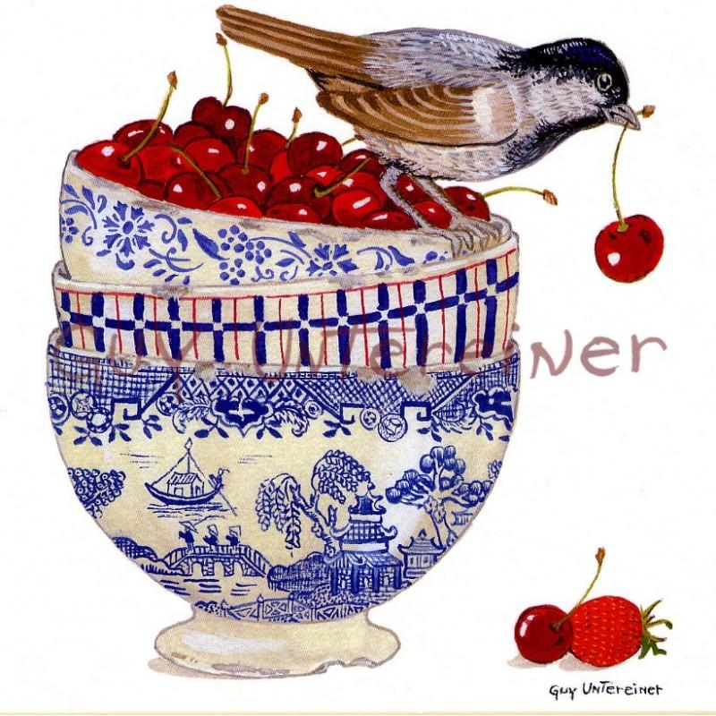 Guy ポストカード - OISEAU AUX CERISES