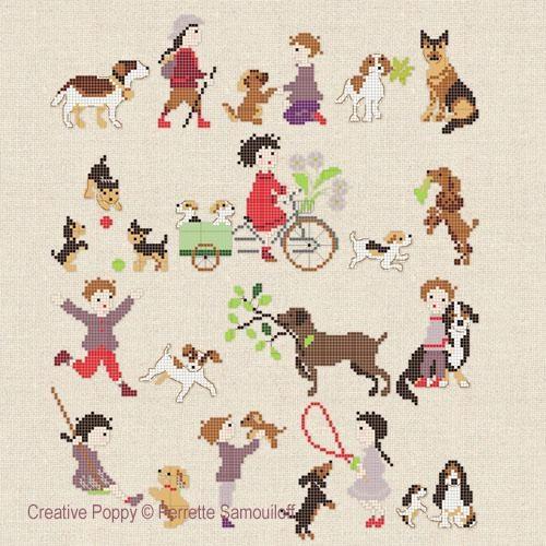 クロスステッチ　サモイロフ単品図案(cp) - Dogs and Puppies