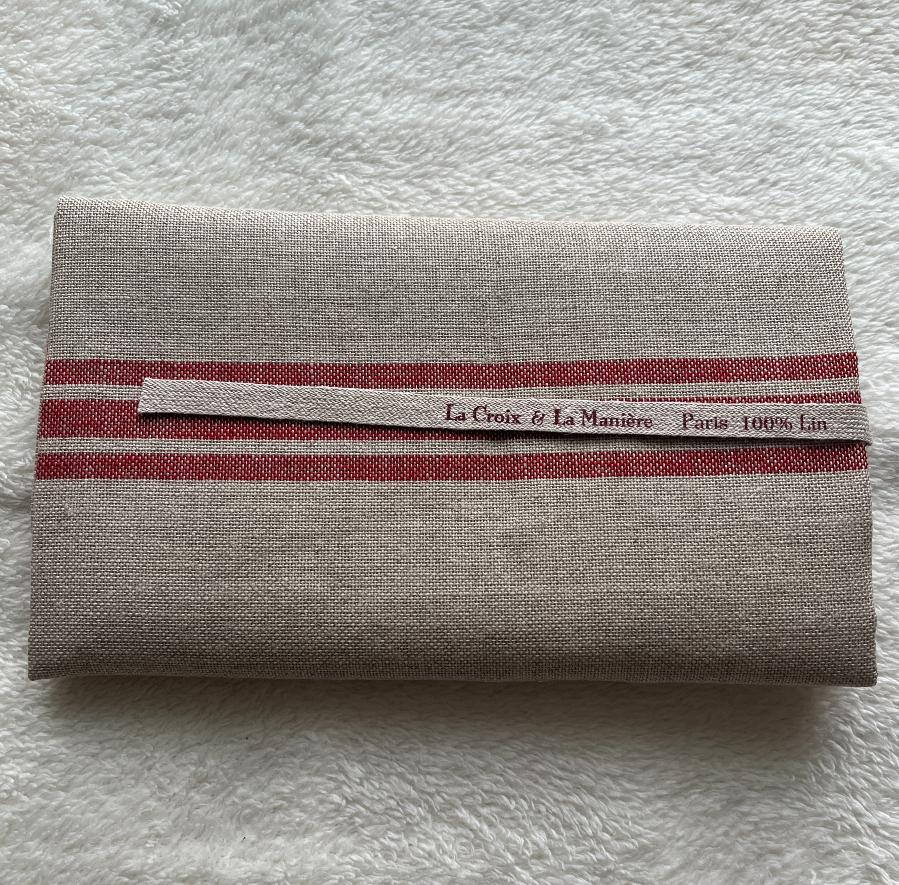 クロスステッチ　LA CROIX & LA MANIERE刺繍布リネン32ct／80×57cm　赤ライン - NATUREL